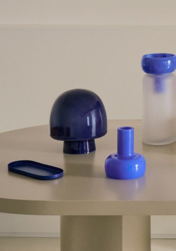 KAVE HOME Reig bordlampe, rund - bltt glass (20)