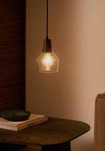 KAVE HOME Silex taklampe, rund - grnt glass og brun valntt finish (13)