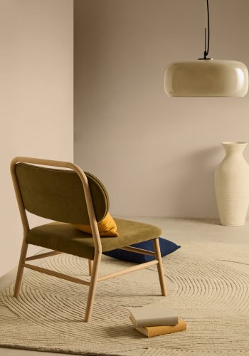 KAVE HOME Helda lenestol - grnn chenille og naturlig eik