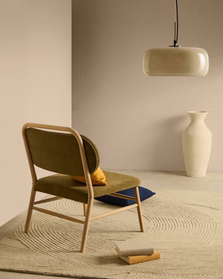 KAVE HOME Helda lenestol - grnn chenille og naturlig eik
