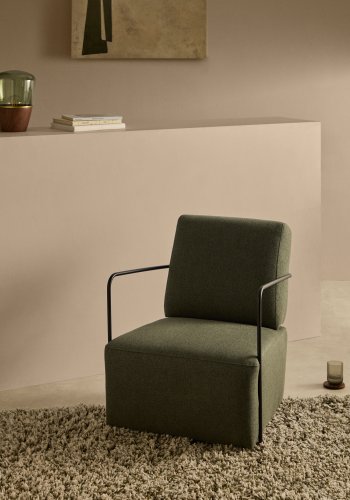 KAVE HOME Gamer lenestol, m. armlen - grnt stoff og matt sort metall