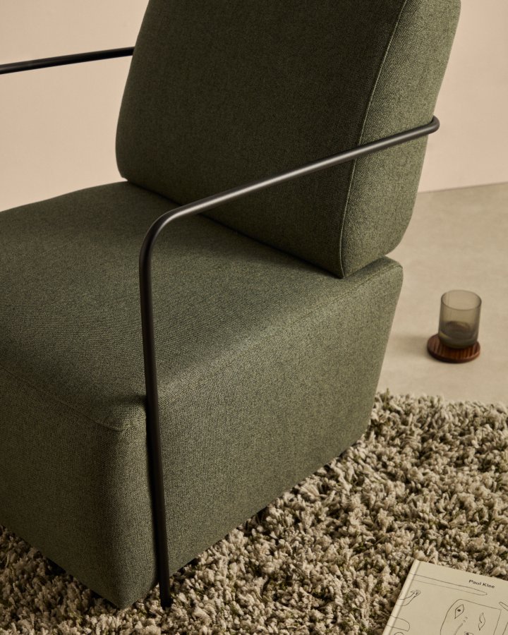 KAVE HOME Gamer lenestol, m. armlen - grnt stoff og matt sort metall