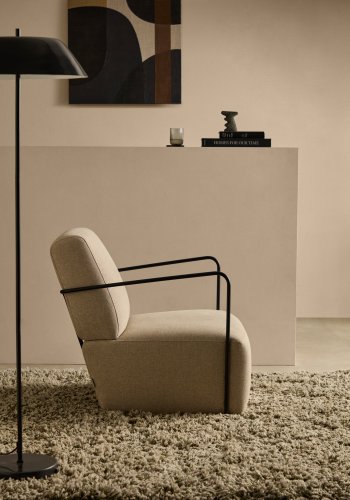 KAVE HOME Gamer lenestol, m. armlener - beige stoff og matt sort metall