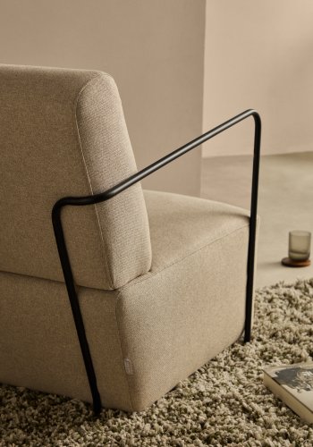 KAVE HOME Gamer lenestol, m. armlener - beige stoff og matt sort metall