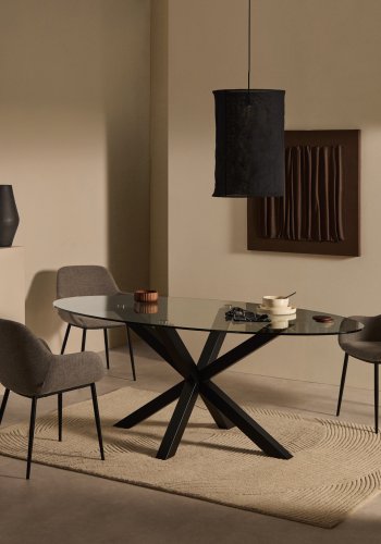 KAVE HOME Argo ovalt bord i glass og stlben med sort finish 200 x 100 cm