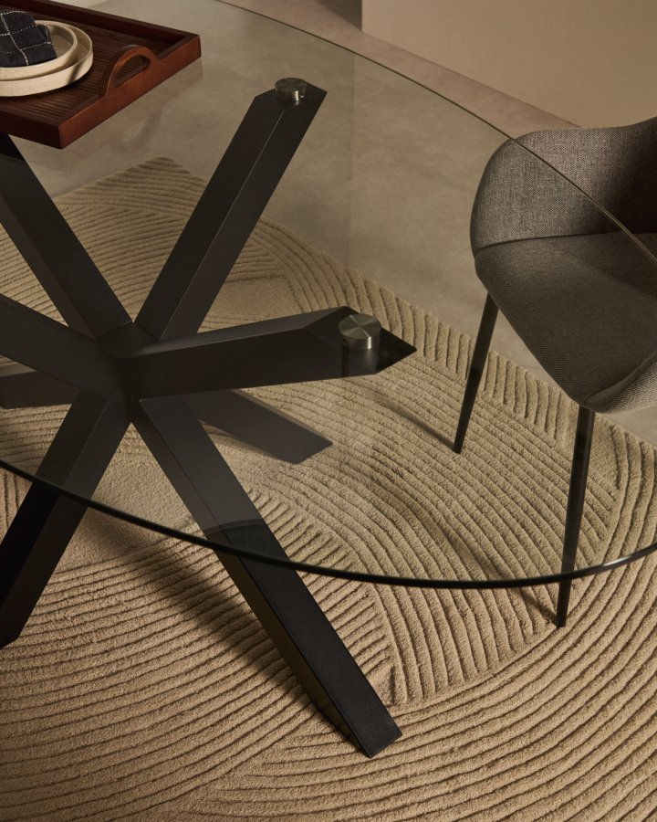 KAVE HOME Argo ovalt bord i glass og stlben med sort finish 200 x 100 cm