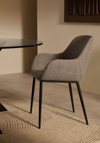 KAVE HOME Konna lenestol, med armlener - grtt stoff og sort stl