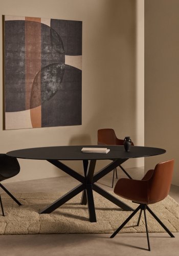 KAVE HOME Argo bord med svart glass og svarte stlben 200 x 100 cm