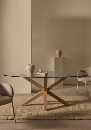 KAVE HOME Argo ovalt bord med glass- og trelignende stlben 200 x 100 cm