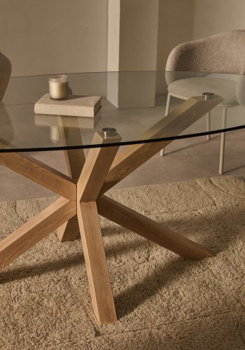 KAVE HOME Argo ovalt bord med glass- og trelignende stlben 200 x 100 cm