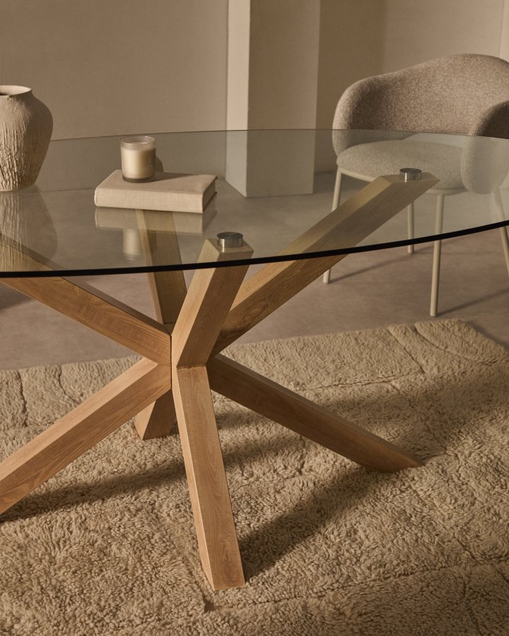 KAVE HOME Argo ovalt bord med glass- og trelignende stlben 200 x 100 cm