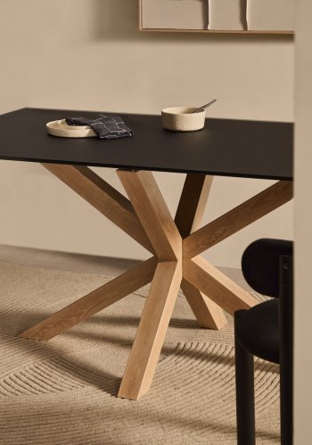 KAVE HOME Argo bord i frostet svart glass og stlben med treeffekt 160 x 90 cm