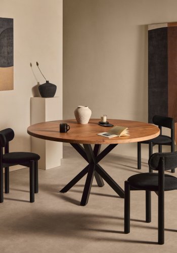 KAVE HOME Rundt bord Argo i heltre akasie og stlben med sort finish 150 cm