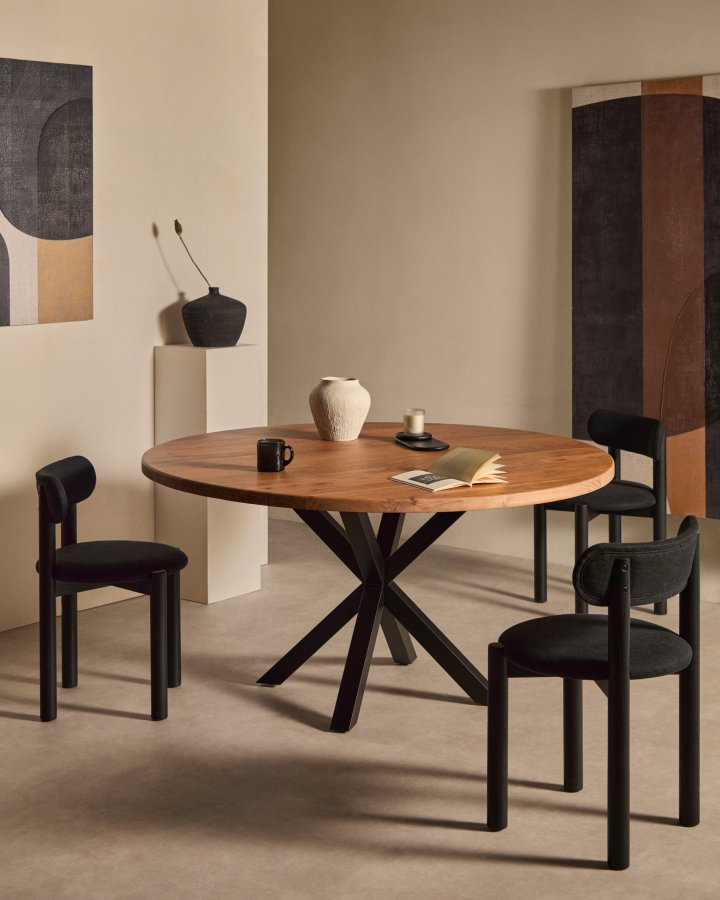 KAVE HOME Rundt bord Argo i heltre akasie og stlben med sort finish 150 cm