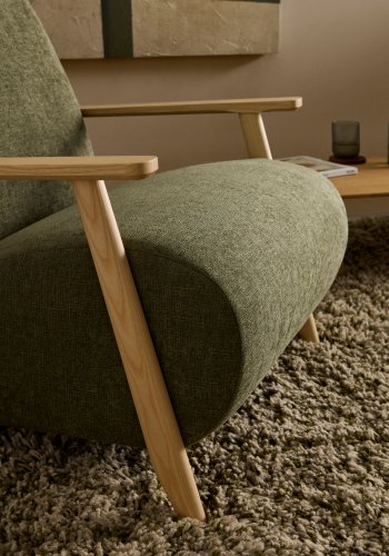 KAVE HOME Meghan lenestol, m. armlener - grnn chenille og naturlig bketre