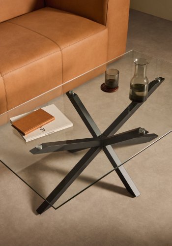 KAVE HOME rektangulrt Argon salongbord - klart glass og svart stl (130x70)