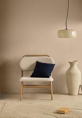 KAVE HOME Helda lenestol - beige chenille og naturlig eik