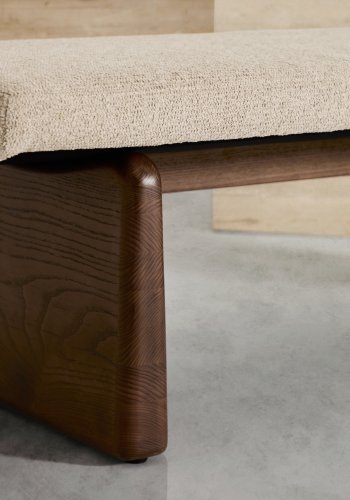 KAVE HOME Topaz benk, rektangulr - beige chenille og valntt finish asketre (150x51)