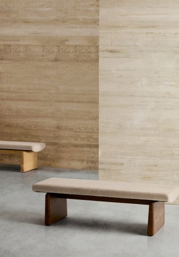 KAVE HOME Topaz benk, rektangulr - beige chenille og valntt finish asketre (150x51)