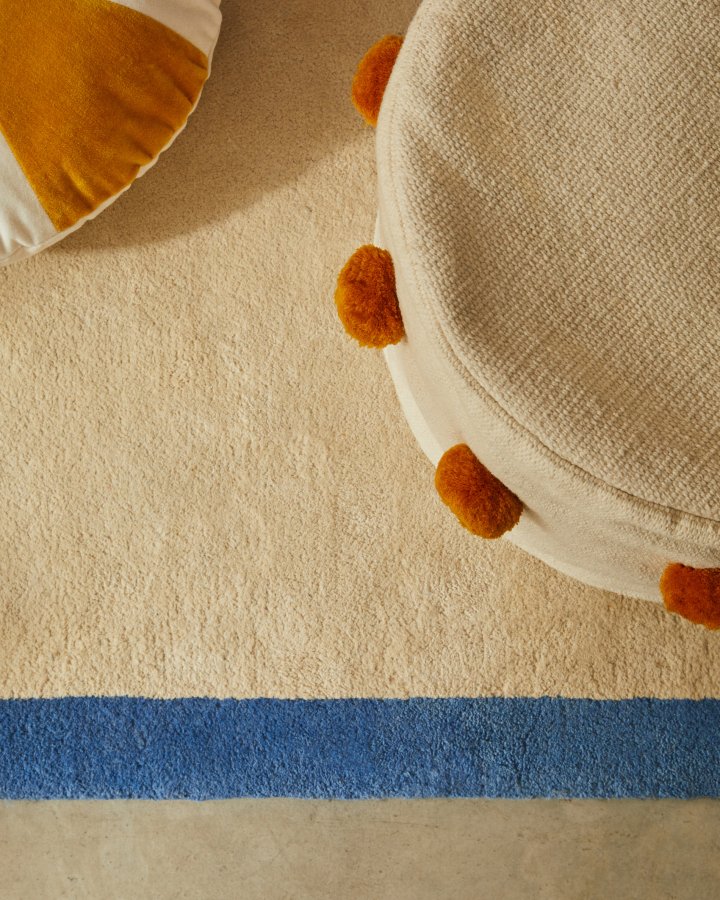 KAVE HOME Nalim teppe for barn, rektangulrt - beige og bl bomull (90x150)