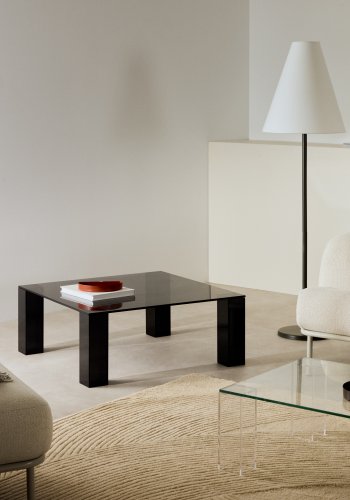 KAVE HOME Adularia mrkegrtt sidebord i herdet glass, 85 x 85 cm