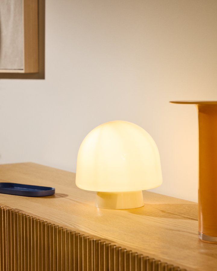 KAVE HOME Reig bordlampe, rund - grtt glass (20)