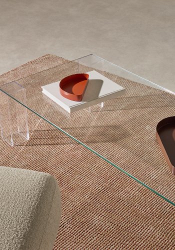 KAVE HOME Adularia gjennomsiktig salongbord i herdet glass, 140 x 60 cm