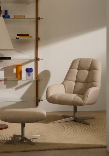 KAVE HOME Jaspe beige fotsttte med grtt metall, FSC 100%