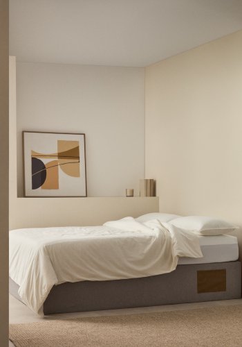 KAVE HOME Matters sammenleggbar sofa, med oppbevaring - grtt stoff (for en 160x200 cm madrass)