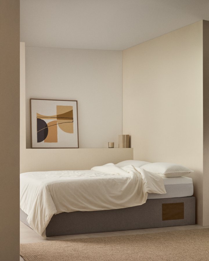 KAVE HOME Matters sammenleggbar sofa, med oppbevaring - grtt stoff (for en 180x200 cm madrass)