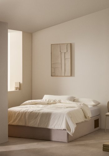 KAVE HOME Matters sammenleggbar sofa, med oppbevaring - beige stoff (for en 140x190 cm madrass)