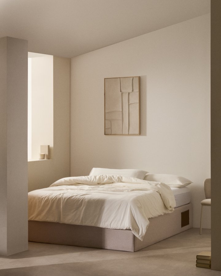 KAVE HOME Matters sammenleggbar sofa, med oppbevaring - beige stoff (for en 150x190 cm madrass)