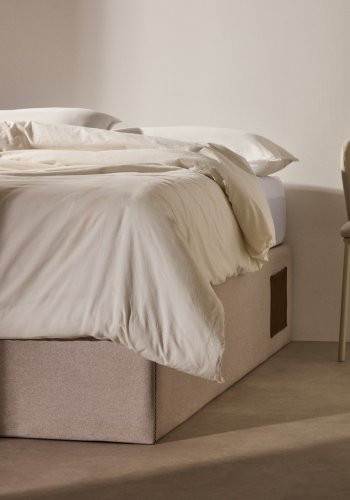 KAVE HOME Matters sammenleggbar sofa, med oppbevaring - beige stoff (for en 160x200 cm madrass)