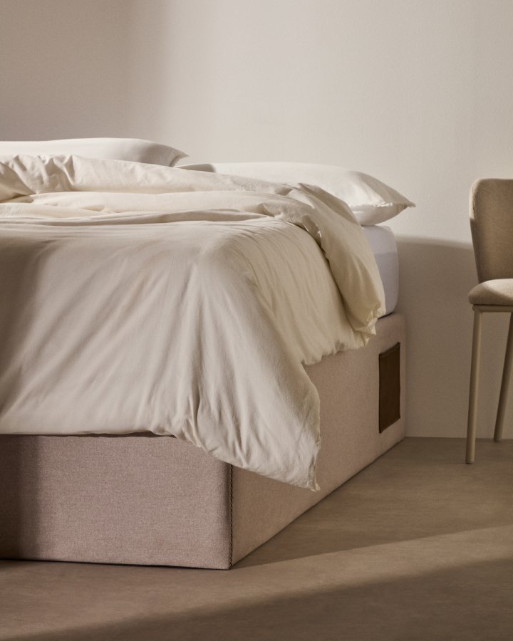 KAVE HOME Matters sammenleggbar sofa, med oppbevaring - beige stoff (for en 180x200 cm madrass)