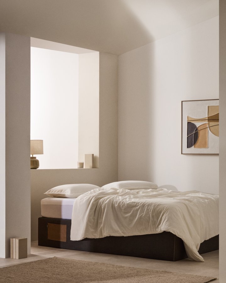 KAVE HOME Matters sammenleggbar sofa, med oppbevaring - svart stoff (for en 140x190 cm madrass)