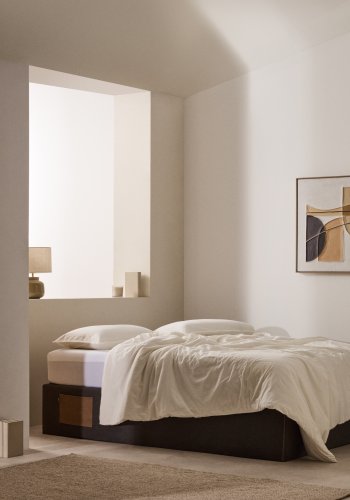 KAVE HOME Matters sammenleggbar sofa, med oppbevaring - svart stoff (for en 160x200 cm madrass)