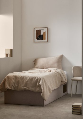 KAVE HOME Matters sammenleggbar sofa, med oppbevaring - beige stoff (for en 90x190 cm madrass)