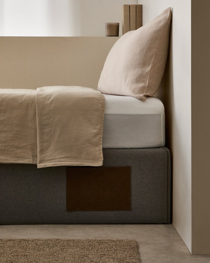 KAVE HOME Matters sammenleggbar sofa, med oppbevaring - grtt stoff (for en 90x190 cm madrass)