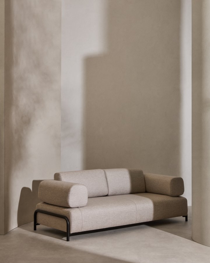 KAVE HOME Compo 3-seters sofa - beige chenille med gr metallstruktur (232)