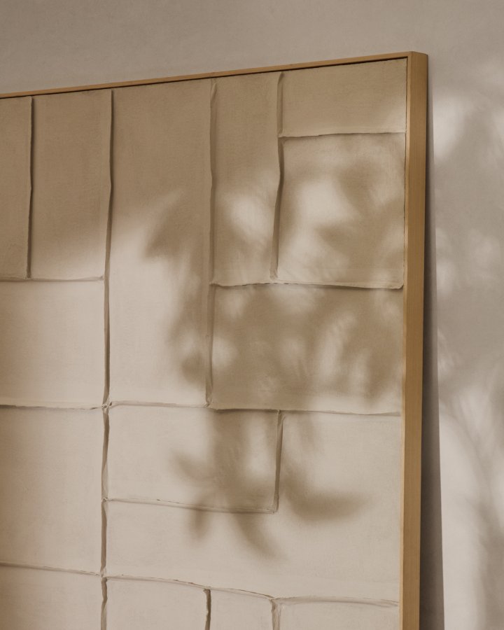 KAVE HOME Klis hvitt linbilde med geometriske former, 120 x 200 cm