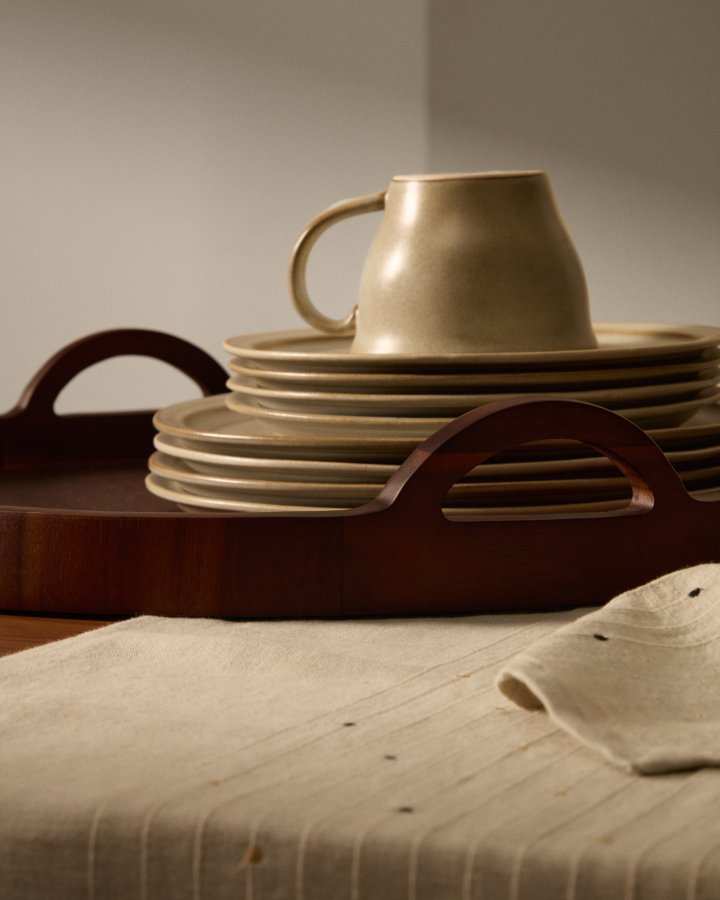 KAVE HOME Coval flat plate, rund - beige keramikk (28)