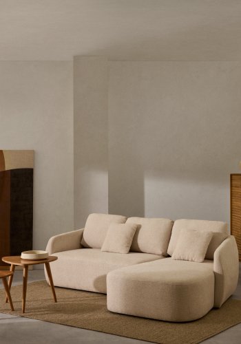 KAVE HOME Laira 3-seters sovesofa, med venstre sjeselong - ecru chenillestoff (246 cm)