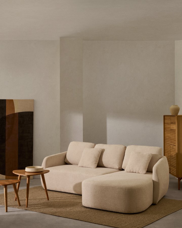 KAVE HOME Laira 3-seters sovesofa, med venstre sjeselong - ecru chenillestoff (246 cm)