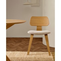 KAVE HOME Gena spisebordsstol - beige chenille stof og natur egefin�r -  Kave Home