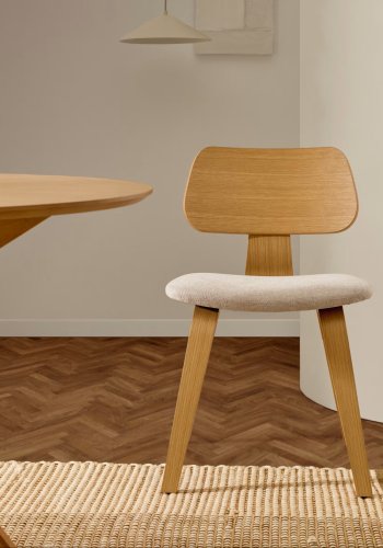 KAVE HOME Gena spisebordsstol - beige chenille stof og natur egefin�r