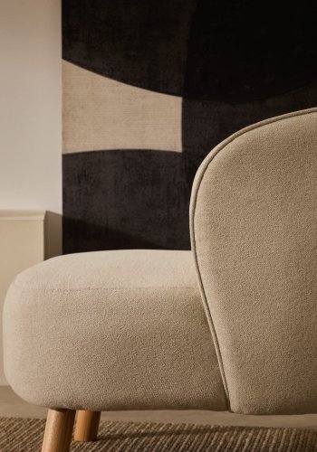 KAVE HOME Ulit lenestol - beige chenillestoff og naturlig b�ketre