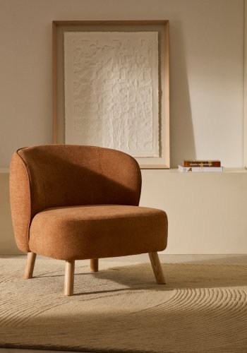 KAVE HOME Ulit Sessel - Terrakotta-Chenille-Stoff und natürliches Buchenholz