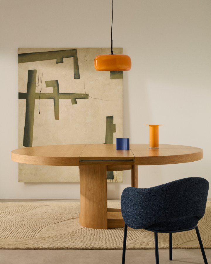 KAVE HOME Artis uttrekkbart rundt bord i heltre eik og finr, 150 (200) cm x 80 cm FSC 100%