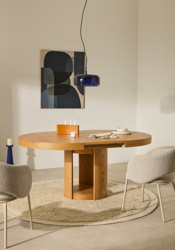 KAVE HOME Artis uttrekkbart rundt bord i heltre og eikefiner, 120 (170) cm x 80 cm FSC 100%