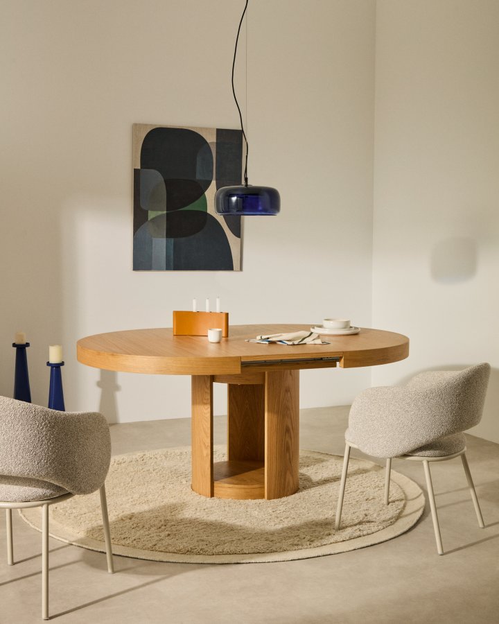 KAVE HOME Artis uttrekkbart rundt bord i heltre og eikefiner, 120 (170) cm x 80 cm FSC 100%